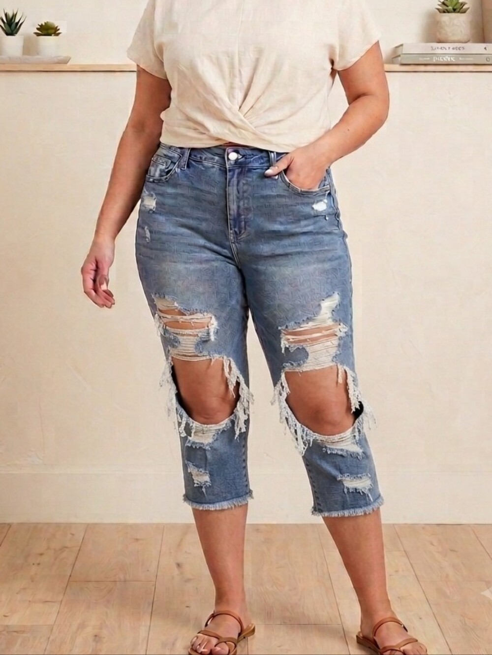 Judy Blue Distressed Skinny Fit Capris Size 20W Y2K Grunge